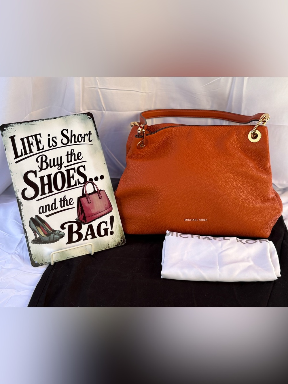 Michael Kors Burnt Orange Pebbled Leather Shoulder Bag